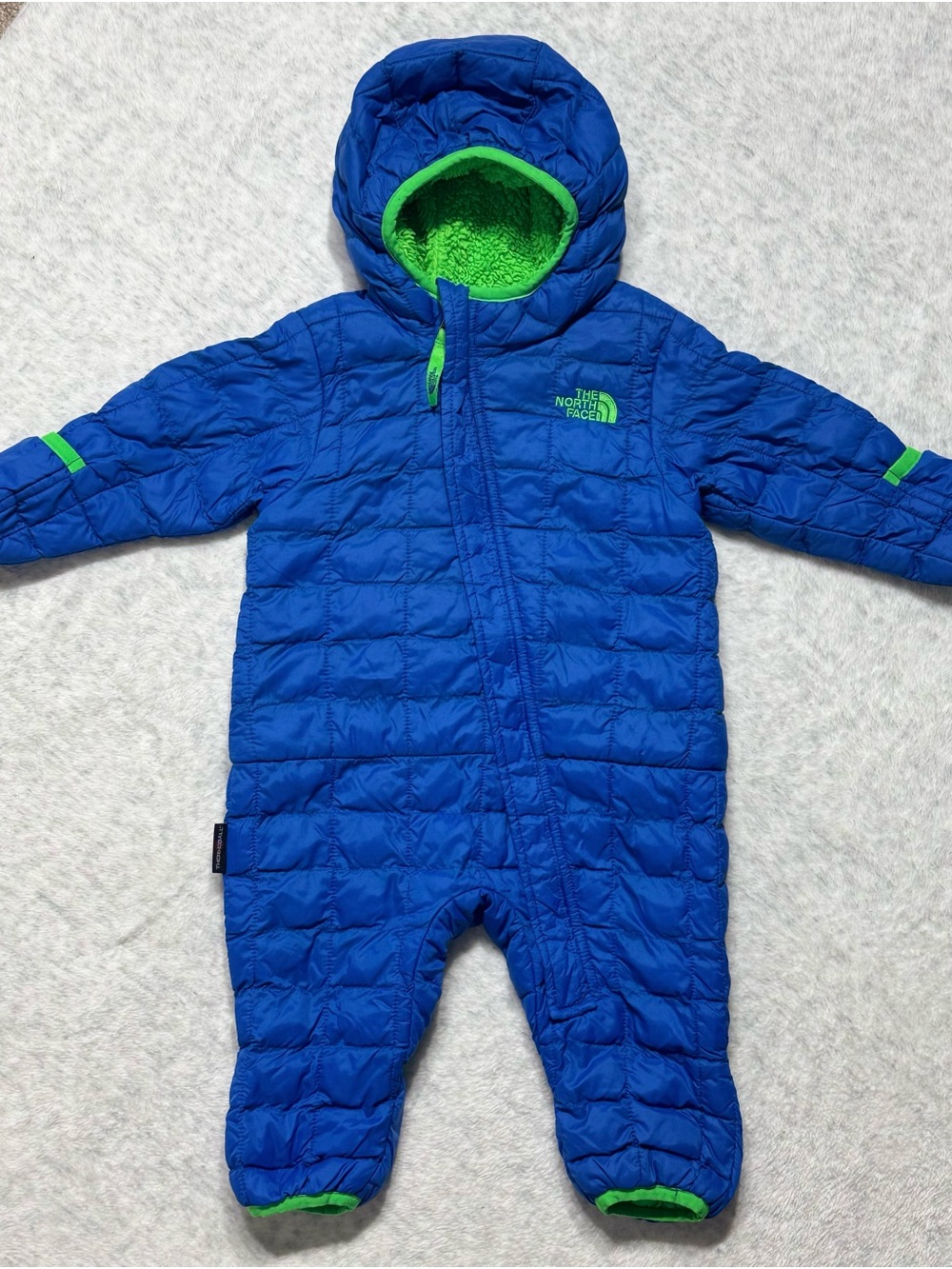 The North Face ThermoBall Baby Bunting Snowsuit 3-6M Blue Green Fleece Hooded